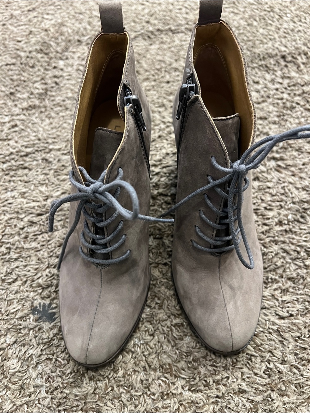 Lucky Brand Semihr 6.5M Lace Up Wedge Leather Bootie Ankle Boots